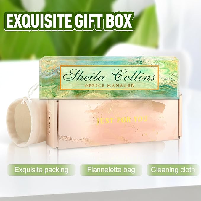 Custom Name Plate for Desk, Employee Appreciation Gifts, Acrylic Desk Name Plate Personalized, Office Decor, Funny Office Gifts for Coworkers Boss Teacher (Green Fields)