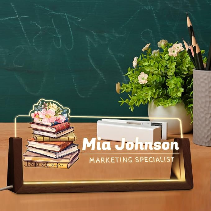 Desk Name Plate Personalized, Custom Office Light Up Name Plate for Teachers, Desk Decorations for Women Men Office, Employee Appreciation Gifts for Teachers Coworkers