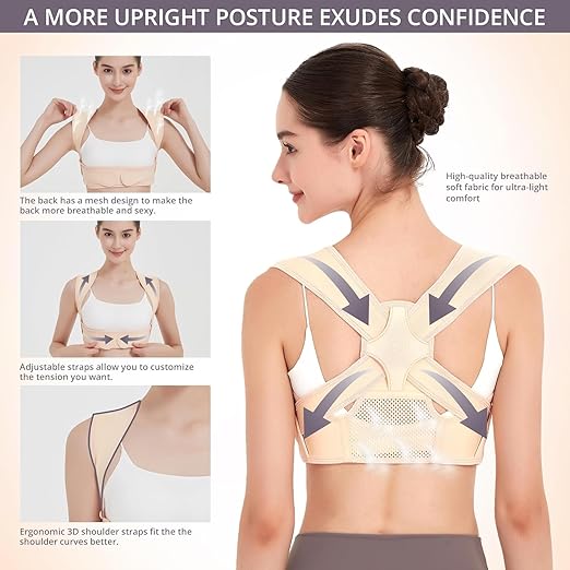 Posture Corrector for Back Support: Adjustable Shoulder Posture Brace for Men and Women (Beige, Large/X-Large)