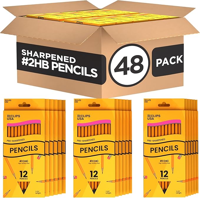 Pencils Bulk, Pencils #2 (48 Boxes), Number 2 Pencils, Pre-Sharpened Pencil Bulk, School Supplies Bulk, Office Supplies Bulk, Box May Vary, 12 Pencil Per Box (48 Boxes)