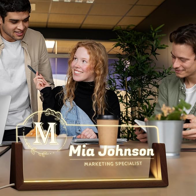 Desk Name Plate Personalized, Office Name Plate for Desks, Desk Decorations for Women Men Office - Light Up Name plate, Employee Appreciation Gifts for Coworkers
