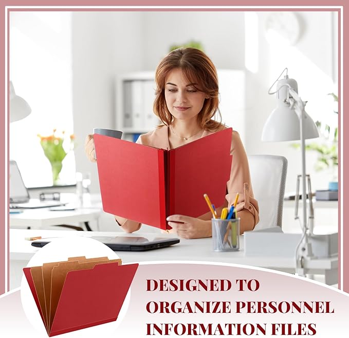 Skyygemm 60 Pcs Classification Folders Letter Size, 3 Divider Pressboard File Folder with Fasteners, Expanding File Organizer Bulk for Teachers, Clergy, Office, Church, Christmas Donations (Red)