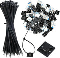340 Pcs Self Adhesive Cable Zip Tie Mounts Set | 170 Pcs Cable Tie Mounting Base,3/4" | 170 Pcs Zip Ties,8" | Black,Cable Clip,Wire Management Clips,Wall Ties Fixing Mount,Wire Holders for Cables