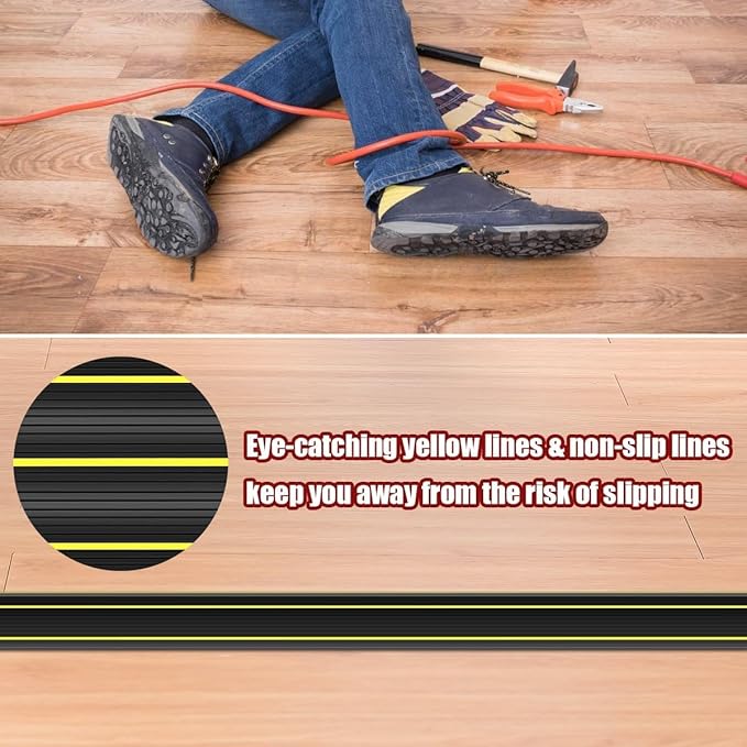 Cord Cover Floor, 3ft Heavy Duty Cable Protector, Cord Cover for Wires on Floor, Extension Indoor Outdoor Cable Cover Rubber 3 Channel Cable Management Cord Hider Floor, Black