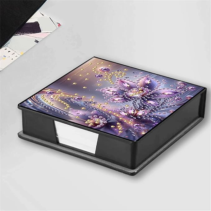 Flower Diamond Painting Note Box Memo Pad Holder, Diamond Art Sticky Notes Organizer for Desk, Aesthetic Stationery Storage Case for Office,School Supplies (Flower)