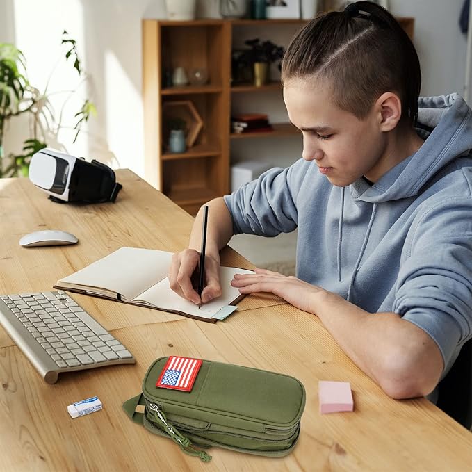 ATRIPACK Pencil Case Big Capacity High Large Storage Tactical Small Tool Pouch Bag Marker Pen Case Stationery Bag Travel Holder School College Office Organizer for Kids Men Women Adult Teens (Green)