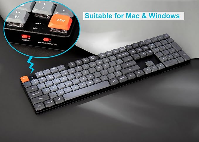 Keychron K5 Max Ultra-Slim Wireless Custom Mechanical Keyboard, QMK/VIA Programmable 3-Mode Bluetooth/2.4 GHz/Wired with RGB Backlight, Low Profile Gateron Red Switch, PBT Keycaps for Mac Win Linux