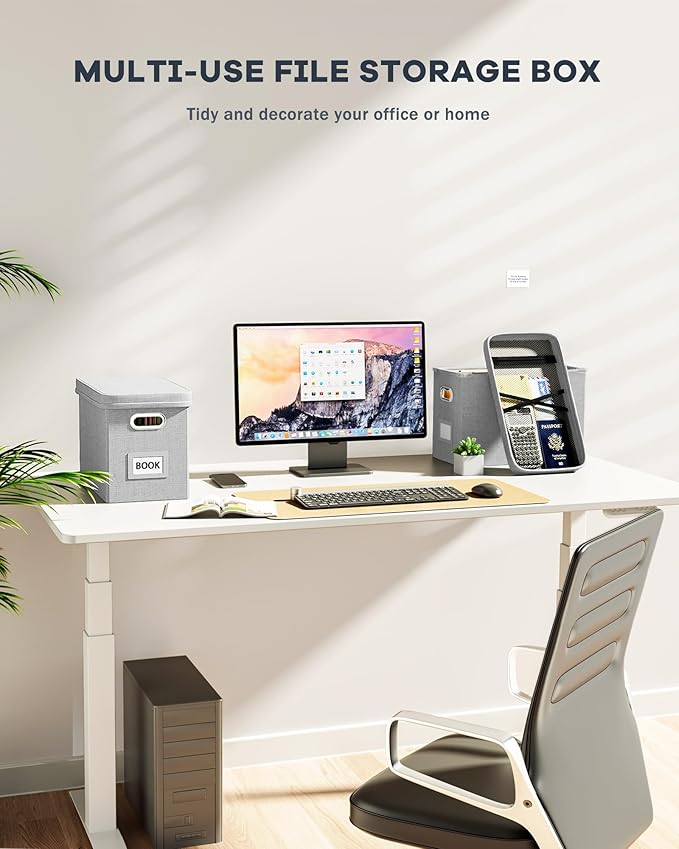 Oterri File Organizer with Lid, Hanging Filing Box with Mesh Pocket, Document Organizer for Letter Files, Portable Storage Box with Smooth Sliding Rail for Office & Home (1 PCS, Light Grey)