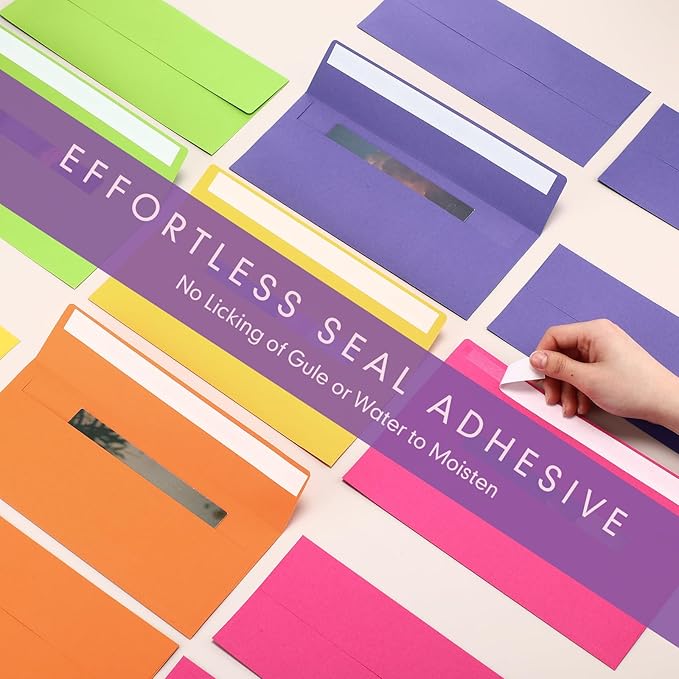 Jutom 500 Pcs Kraft Envelopes Letter Size Bulk #10 Business Strong Sealed 4-1/8 x 9-1/2 in Flap Office Printable Mailing Envelopes Windowless Invisible(5 Colors)