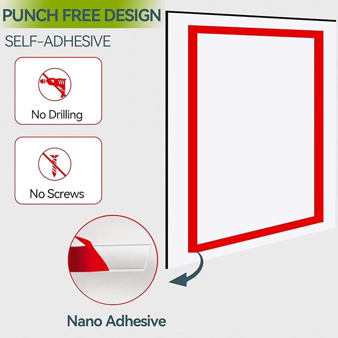 8.5" x 11" Acrylic Sign Holder Wall Mount, Plastic Magnetic Display Frame With Tape,Clear Plexiglass Self-adhesive Plastic Display Frame, Door/Window Sign Holder 3 pack No Drilling