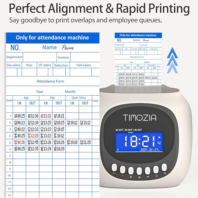 Time Clocks for Employees Small Business, Auto-Align Time Clock, 6 Punches per Day Time Machine | Clock in Machine for Employees with 100 Time Cards, 2 Ink Ribbons(1 Inside) and 1 Rack