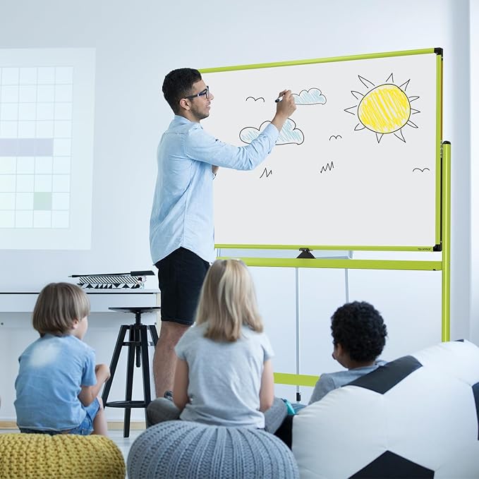 Large Dry-Erase Rolling Magnetic Whiteboard - 48 x 32 Inches Dry Erase Board with Stand Height Adjust Double Sides Mobile White Board Easel on Wheels with 25 Sheets Paper Pad Office, Home & Classroom