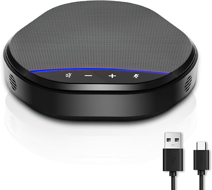 Ynoonvon Conference Speakerphone with 360° Voice Pickup, AI Noise Reduction & Echo Cancellation, USB Plug and Play Desktop Microphone Speaker for Zoom, Teams, Skype, Home Office & Online Meetings