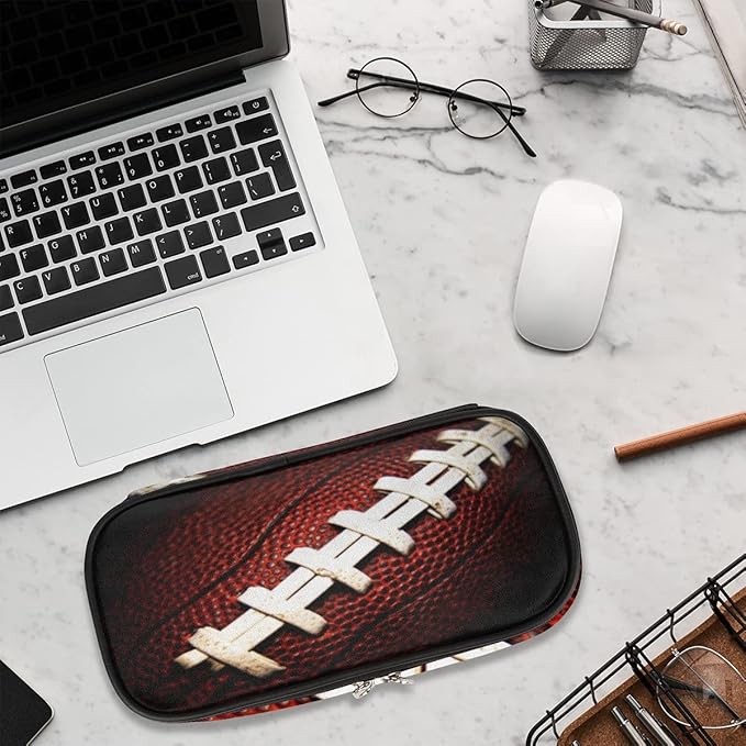 Pardick American Football Big Capacity Pencil Pen Case Football Large Pencil Pouch with Zipper Compartments Pencil Bag for Boys Girls Adults Student Office School Supplies