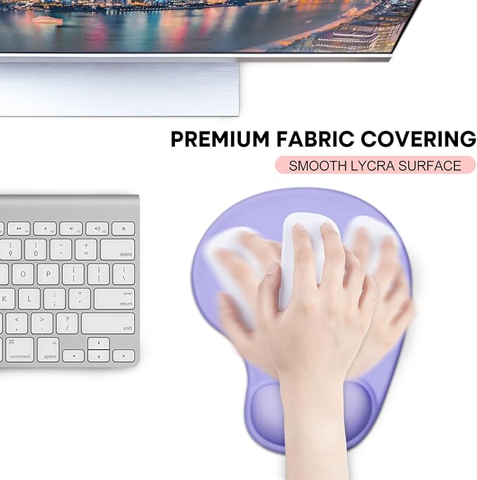 JIKIOU Mouse Pad, 2 Pack Ergonomic Mouse Pads with Comfortable Gel Wrist Rest Support and Smooth Cloth, Non-Slip PU Base for Easy Typing Pain Relief Durable and Easy to Clean Small Purple