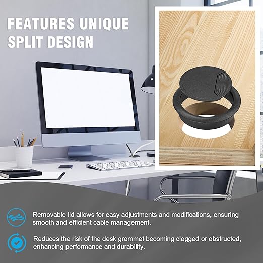 2-3/8" Spring Desk Grommet, JTemgle Plastic Cable Hole Cover Computer Table Cord Wire Organizer Caps Desktop Cord Management for Home Office TV Stands Tabletops - Black, 10 Pcs