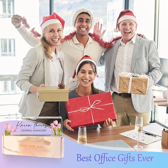 Custom Office Name Plate, Personalized Gifts for Women & Employees, Office Desk Accessory (Pink Tulip)