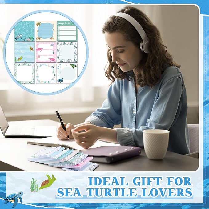 9 Pads Turtle Sticky Notes 3x3 Inch Cute Self Stick Notepads Notes Adhesive Memo Pad Office Decor Gifts for Students School Teacher Meeting Office Supplies
