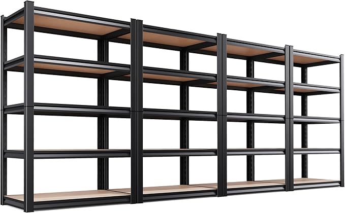 Set of 4 Garage Shelving 5-Tier Heavy Duty Storage Shelves, Adjustable Metal Shelving Unit, Utility Garage Organizer Shelf for Basement, Pantry, Kitchen, Warehouse,15.7" D x 35.4" W x 71.2" H