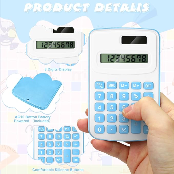 Treela 30 Pcs Pocket Size Calculator for Students Bulk Mini Handheld Cute Basic Standard with Button Battery 8 Digit Display Desktop Calculator for Office, School (Gentle Color)