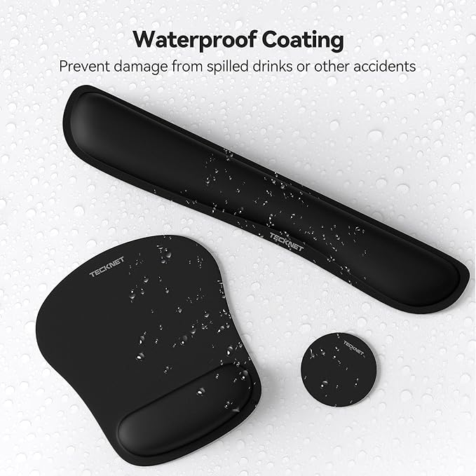 TECKNET 3-in-1 Mouse Pad with Wrist Rest & Keyboard Pad Set - Memory Foam Keyboard and Mouse pad for Desk, Laptop, Computer - Mousepads & Wrist Rests for Office or Gaming
