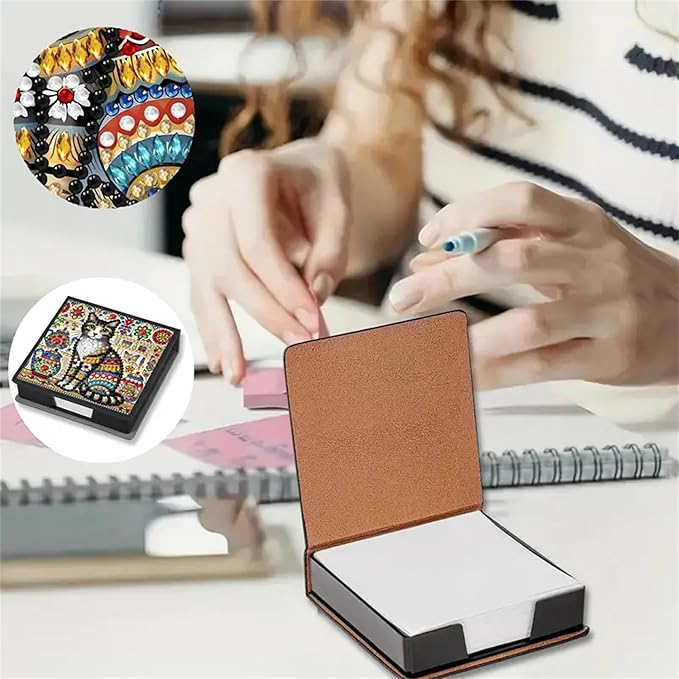 Cat Diamond Painting Kit Note Box,Cute Memo Paper Storage Box Diamond Art,Sticky Note Holder Diamond Art,Diamond Painting Memo Pad For Office Desk. (Cat)
