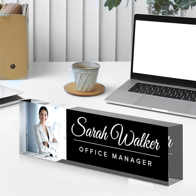 Personalized Desk Name Plate with Photo, Custom Name Plate for Desk, Office Decor for Women Men, Acrylic Desk Accessories, Office Gifts for Boss Manager Nurse Teacher, Employee Appreciation Gifts