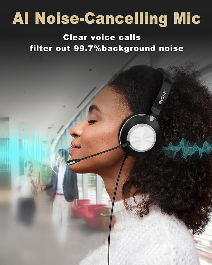 Voistek USB Headset with Microphone for PC & Laptop, On-Ear Computer Headset with Noise Canceling Microphone, in-line Control, All-Day Comfort for Work, Zoom, Teams, Online Meetings & Home Office