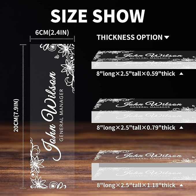 Personalized Desk Name Plate, Custom Acrylic Glass Name Plates for Desks, Office Desk Decor Nameplate, Desk Accessories, Teacher Boss Coworkers Employee Appreciation Gift (Engraved Flower 3)