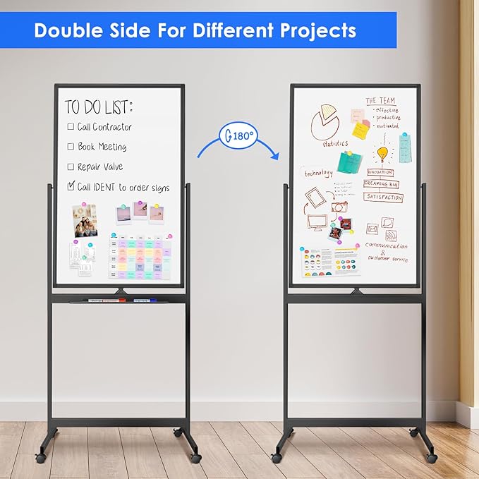 maxtek Magnetic Mobile White Board, 40 x 24 Double Sided Dry Erase Board Rolling Whiteboard, Aluminum Frame Standing Whiteboard on Wheels for Home Office Classroom (40 x 24 Black)