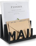 2 Slot Mail Organizer Holder Countertop Wooden Mail Black Letter Holder with Cutout Lettering Design for Office Desktop Envelope and Document Storage Rack