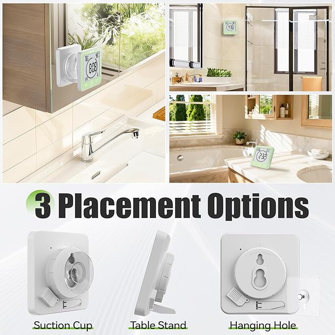 Baldr Shower Clock Waterproof Bathroom Clock with Timer/Temperature/Humidity, Digital Timers for Kids and Adults, Bath Kitchen Study, Green