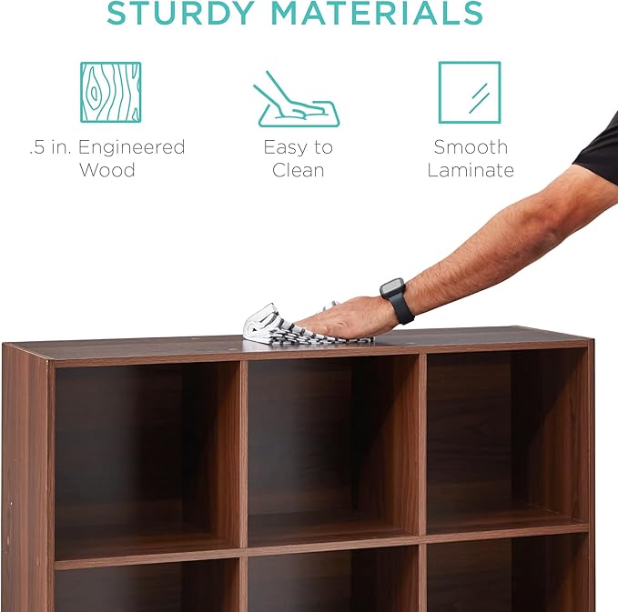 Best Choice Products 9-Cube Storage Organizer, 11in Shelf Opening, Bookcase, Display Shelf, Customizable w/ 3 Removable Back Panels - Walnut