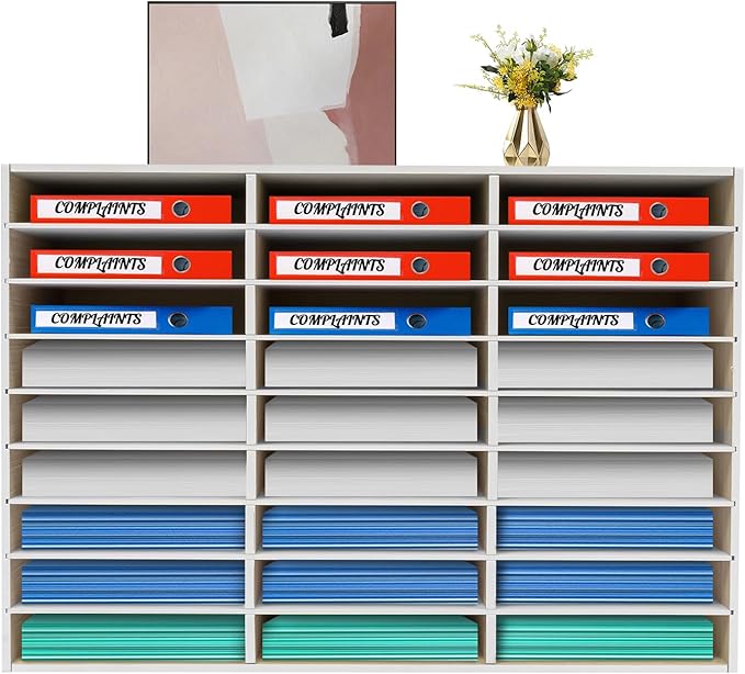 Literature Organizer 27 Slots Compartments Desktop File Sorter Mail Center Paper Storage Cabinet Home & Office Mailbox School Classroom Keepers (Grey)