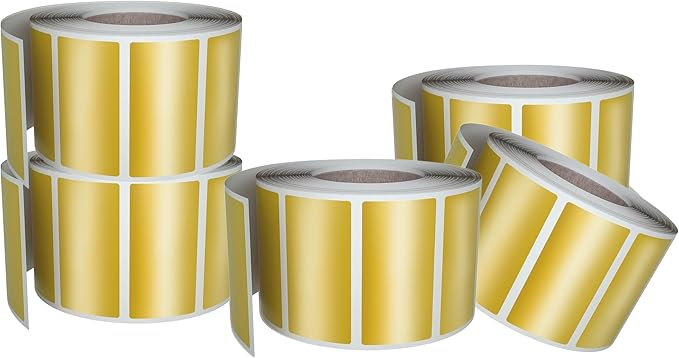 Gold Sticker Label Rolls 1.57 x 0.75 inch, 5 Rolls- 2500-Pack, Rectangular Easy Write Labels 40mmx19mm by Royal Green