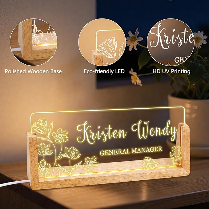 Ships Next Day, Custom Name Plate for Desk - Business Light Up Acrylic Desk Name Plate Personalized Elegant Office Gift for Boss Coworker Teacher Employee Appreciation Gift, Office Decor for Women Men