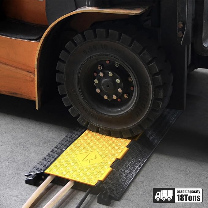 Rubber Cable Protector Ramp, Heavy Floor Cable Wire Cord Cover Speed Bumps 22000Lbs Load Capacity, Driveway Hose Cable Ramp Protective Cover for Indoor and Outdoor (5-Channel x 2Pcs)