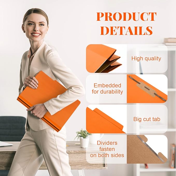 Skyygemm 12 Pcs Classification Folders Letter Size, 1 Divider Pressboard File Folder with Fasteners, Expanding File Organizer Bulk for Teachers, Clergy, Office, Church, Christmas Donations (Orange)