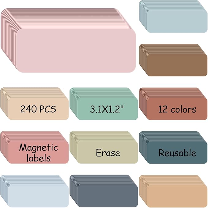 Ctosree 240 Pcs Dry Erase Magnetic Labels 3.2'' x 1.2" Reusable Magnetic Name Tags Blank Name Magnets Colorful Tag Stickers Strips for Whiteboard Locker School Office(Soft Color)