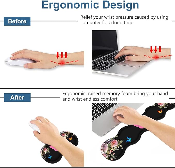 Ergonomic Keyboard Wrist Rest & Mouse Pad Wrist Rest Set, 31.5"x 11.8" Large XXL Gaming Desk Pad Memory Foam Non-Slip Desk Mat for Office & Home, Floral Butterfly Quote Bible Verse Philippians 4-13
