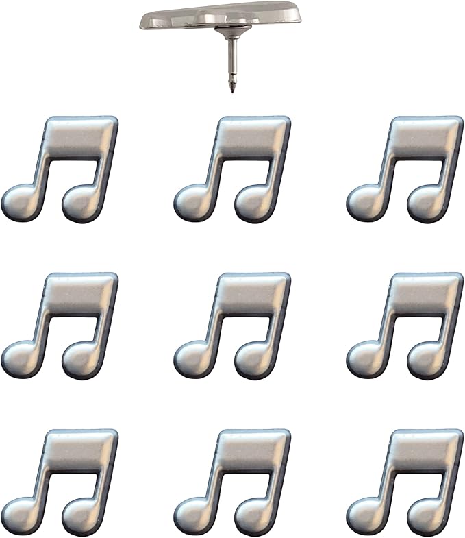 Music Note Push Pins - Silver Musical Note Map Pins for Cork Boards, Maps, or Lapel Use - Designed in USA - Set of 10