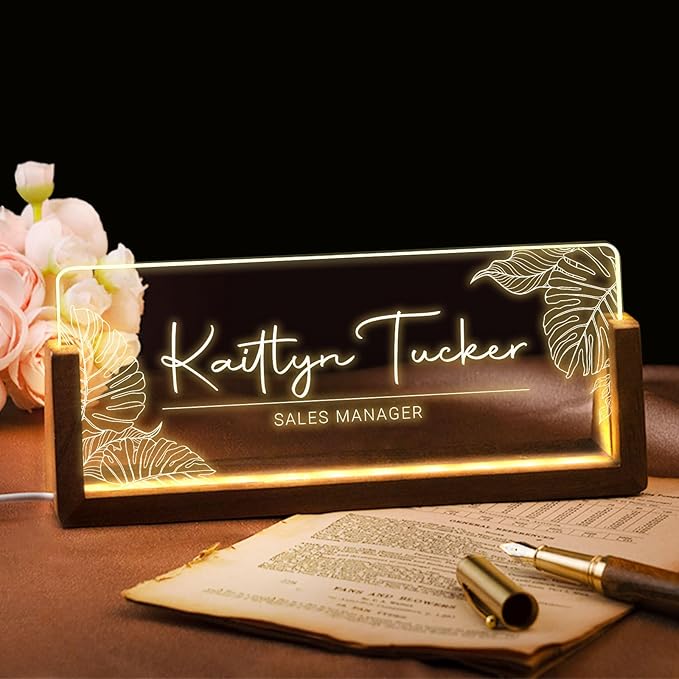 Desk Name Plate Personalized, Custom Office Light Up Name Plate for Desks, Desk Decorations for Women Men Office, Employee Appreciation Gifts for Coworkers