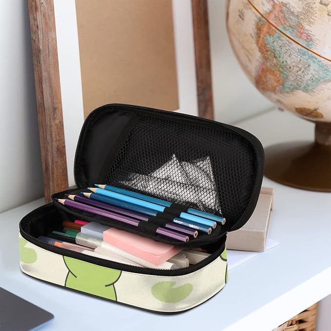 Pardick Cute Frog Big Capacity Pencil Pen Case Animal Frog Large Pencil Pouch with Zipper Compartments Pencil Bag for Boys Girls Adults Student Office School Supplies