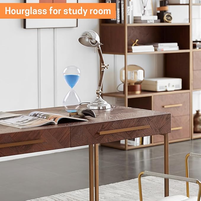SWISSELITE Hourglass Sand Timers, Hourglass Sand Clock Inspired Glass for Home, Desk, Office Decor (8.5Inch-60Mins Blue)