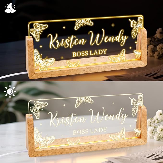 Ships Next Day, Custom Name Plate for Desk - Business Light Up Acrylic Desk Name Plate Personalized Elegant Office Gift for Boss Coworker Teacher Employee Appreciation Gift, Office Decor for Women Men