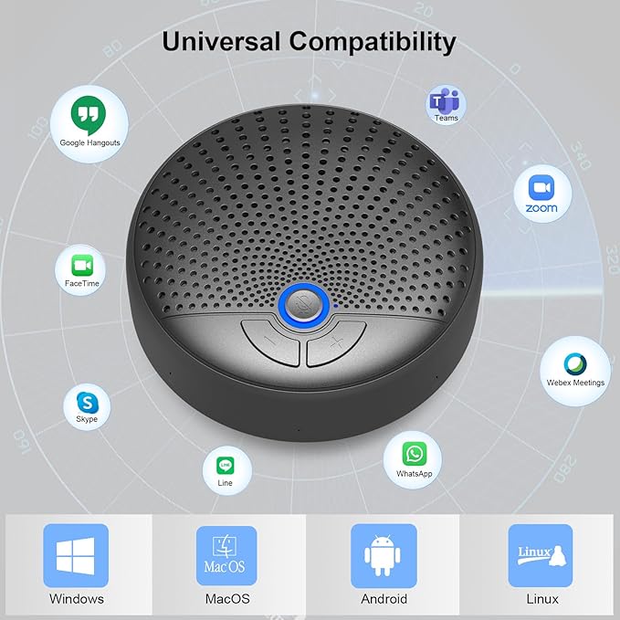 BALILA CM100 Conference Speaker and Microphone, 10 AI Mics 360° 65ft (20m) Voice Pickup, Noise Reduction, USB Speakerphone for 16 People,Fit for Video Conference Calls, multi-Platforms Zoom & MS Teams