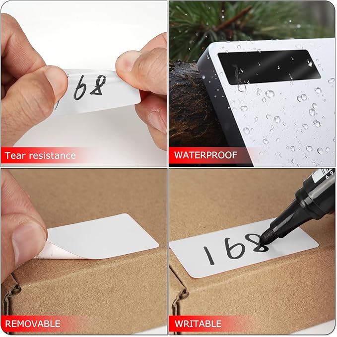 Meitaat White Rectangle Stickers 2 x 1 Inch Color Coding Labels Vinyl Roll Self-Adhesive Waterproof Removable 500 PCS
