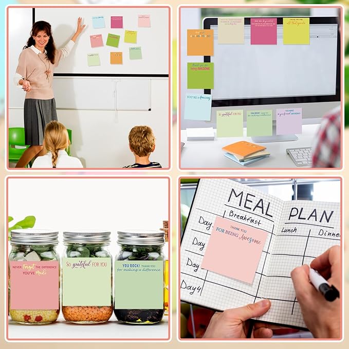 Yinder 24 Pcs Employee Appreciation Sticky Notes New Year Gift Bulk Motivation Sticky Note Pads Inspirational Gift for Teacher Nurse Staff Coworker Office Supply 3 x 3'' (Appreciation,Macaron)
