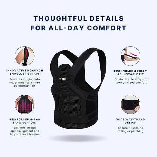 Fit Geno Posture Corrector for Women and Men - Adjustable Back Brace & Straightener for Scoliosis Hunchback Correction Back Pain Spine Corrector Back Support and Posture Trainer Large/X-Large