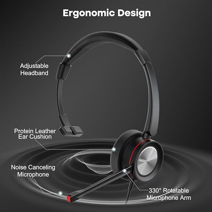 MAIRDI PC Headset with Microphone Noise Canceling, USB Computer Headset with Mic for Laptop Teams Zoom Office Work Call Center Business Softphone, Dictation Headset for Dragon Naturelly Speaking